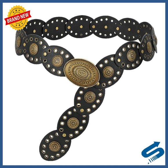 Vintage Western Disc Belt Hollow Concho Adjustable Faux Leather Women\'s main image 8